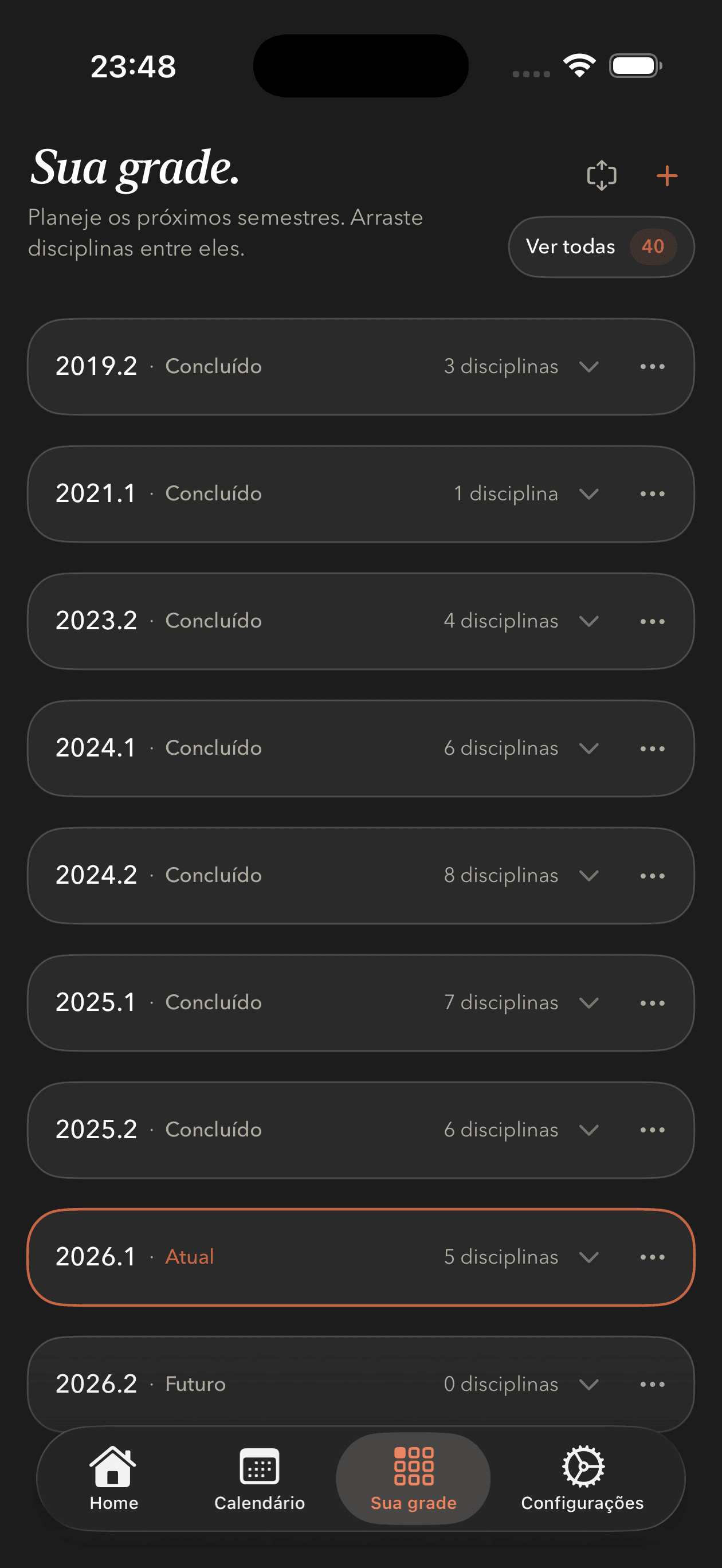 Tela Sua grade real do Alumny