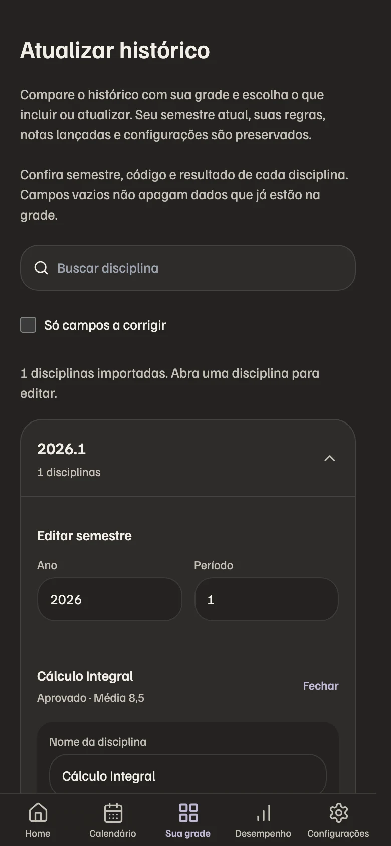 Importar o histórico