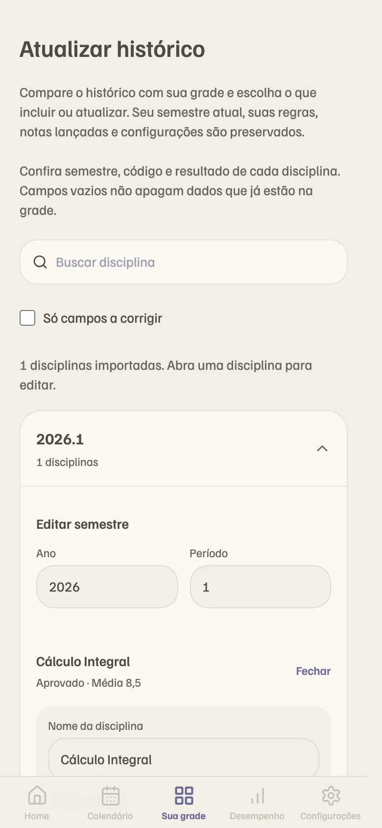 Importar o histórico